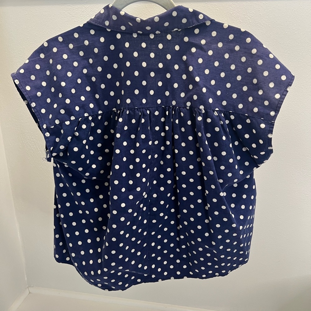 Vintage Polka Dot Navy Blue Women's Top - Picture 2 of 5
